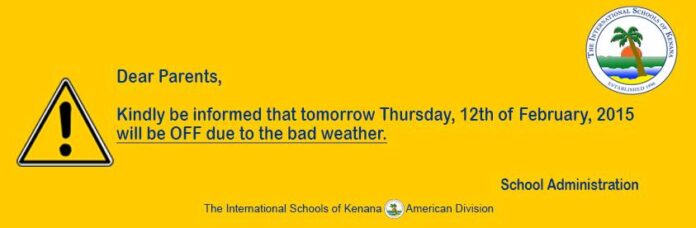 Thursday, 12th of February, 2015 will be OFF due to the bad weather