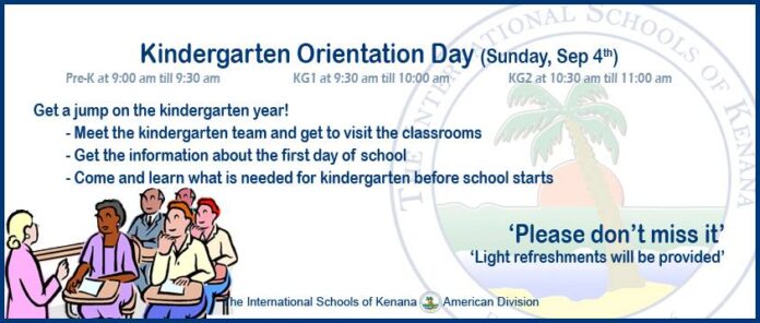 Kindergarten Orientation Day (Sunday, Sep 4th)